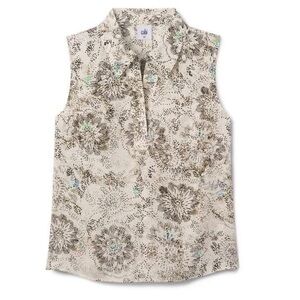 CAbi Firework top- Cream, olive green and Brown size small 6734